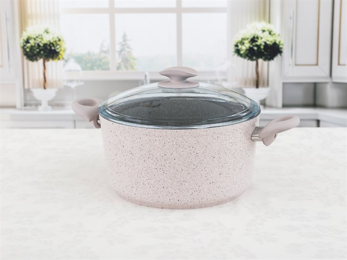 Elena  Granit  Cu capac din sticlă  CRATIȚĂ 24 cm Pink