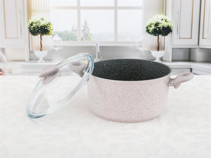 Elena  Granit  Cu capac din sticlă  CRATIȚĂ 24 cm Pink