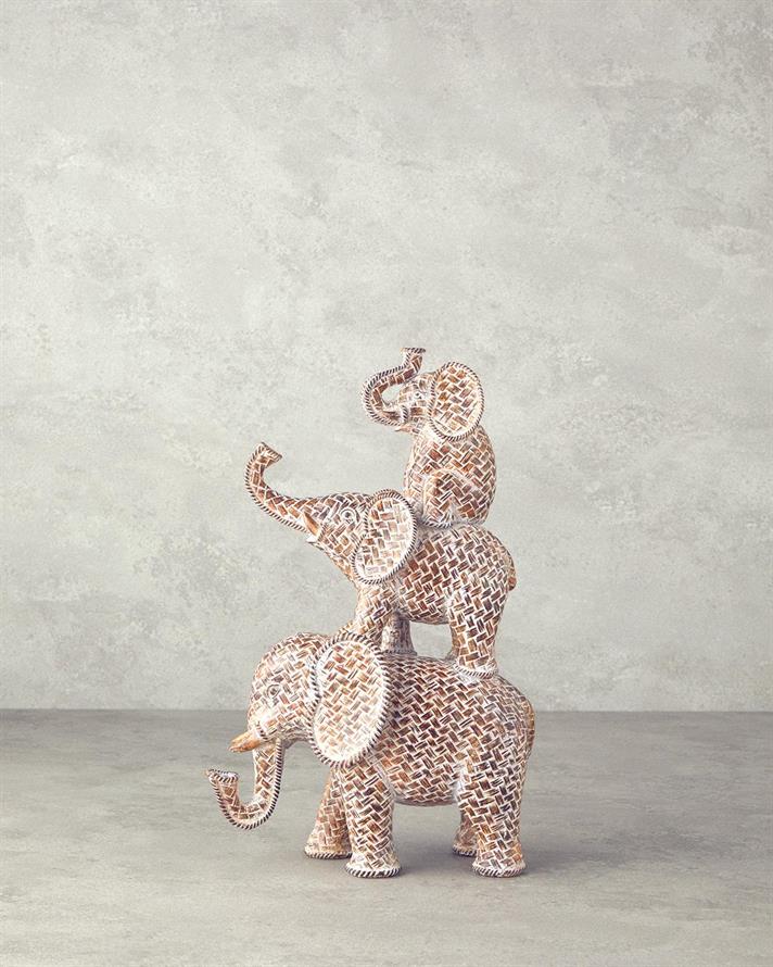 Elephant Family Decorative Object 19,5x9,5x30,5 cm Brown