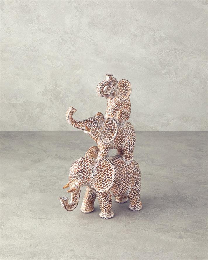 Elephant Family Decorative Object 19,5x9,5x30,5 cm Brown