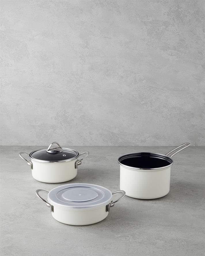 Cremy Email 5 Piese Set Vase De Bucătărie 16 cm Crem.