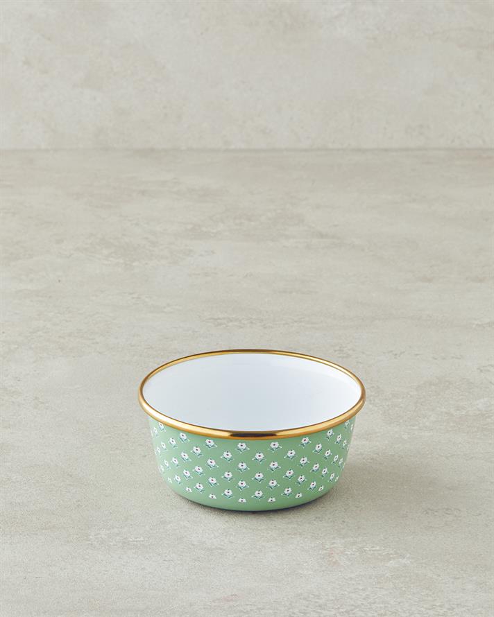 Retro Floral Email Bol 12 cm Verde