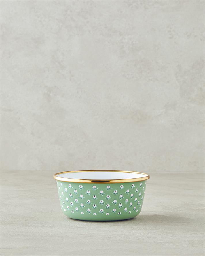 Retro Floral Email Bol 12 cm Verde