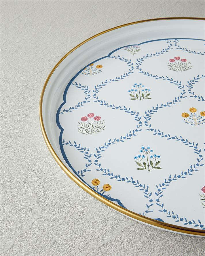 Tavă servire, Retro Spring, email, 31 cm, alb-bleu