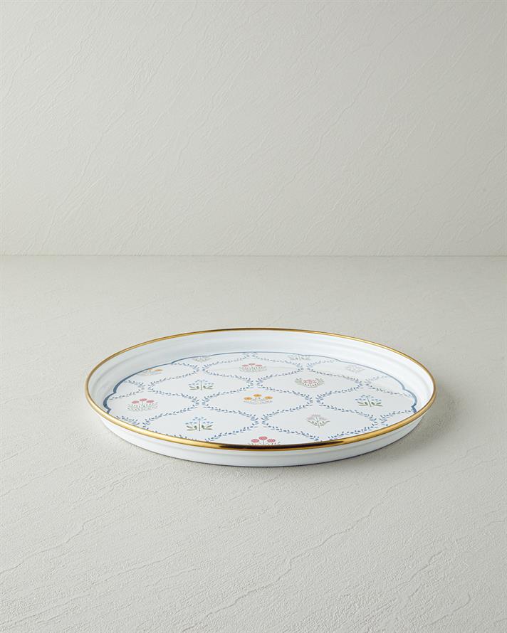 Tavă servire, Retro Spring, email, 31 cm, alb-bleu