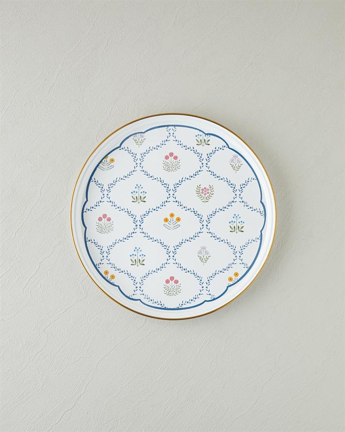 Tavă servire, Retro Spring, email, 31 cm, alb-bleu