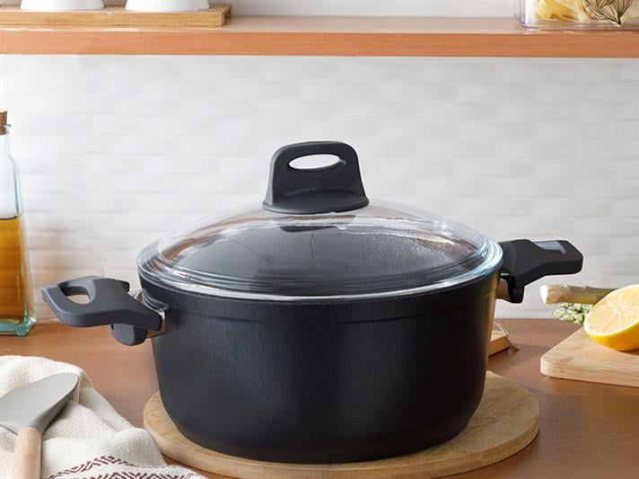 Emma big granite with glass capped Pan 24 cm Black