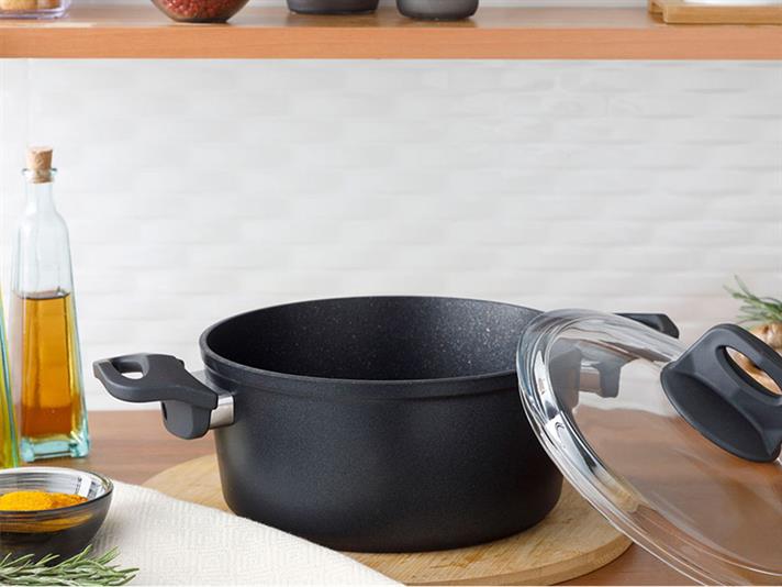 Emma big granite with glass capped Pan 20 cm Black