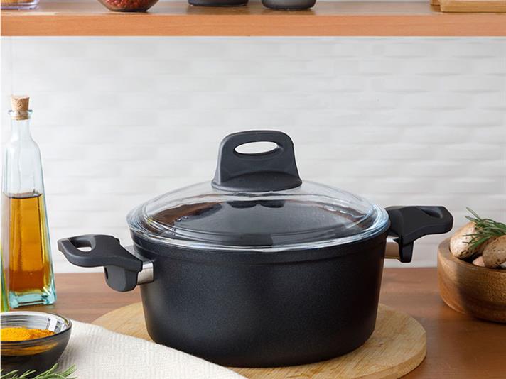 Emma big granite with glass capped Pan 20 cm Black