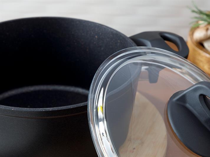 Emma big granite with glass capped Pan 20 cm Black