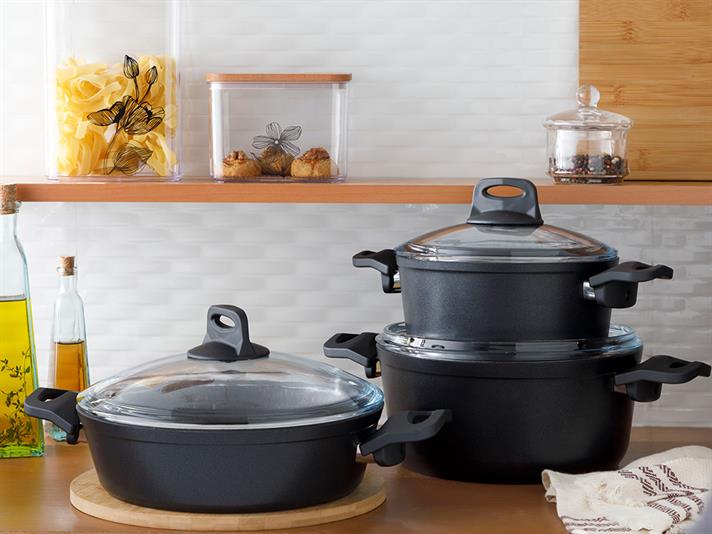 Emma small granite with glass capped Pan 26 cm Black