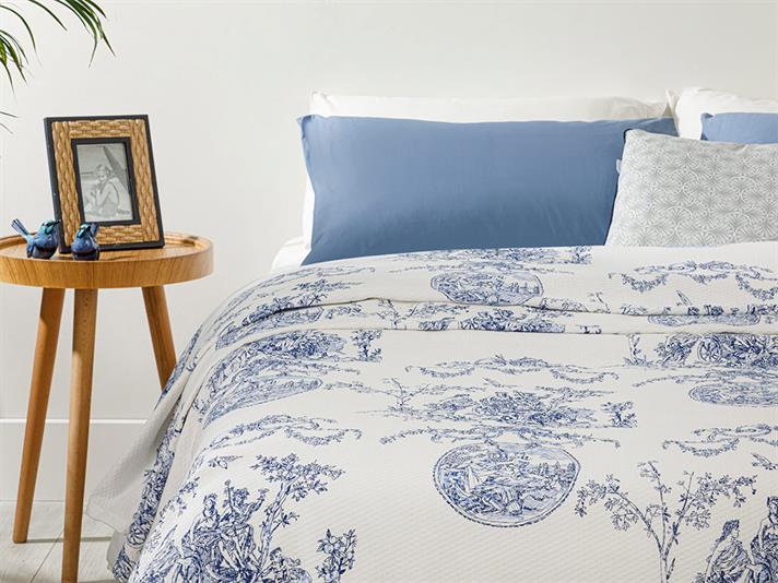Epoca antică Imprimat Double Pătură De Vară 200x220 cm Albastru
