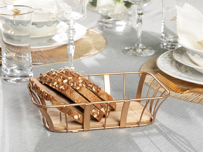 Sally 93% Metal 7% Mdf Bread Basket 22x14 cm Gold