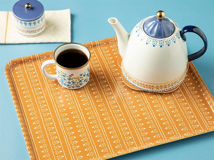 Ethnic Row Tavă, Melamină, 35*45 Cm, Alb-Auriu