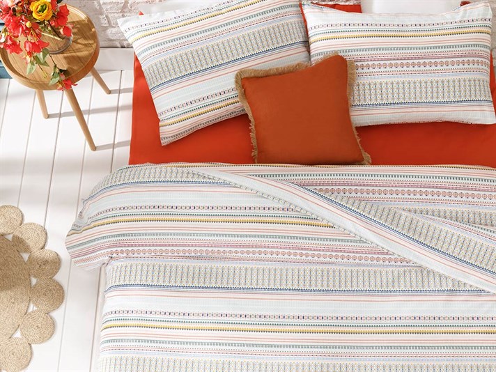 Ethnic Stripe Bumbac Double Set Lenjerie De Pat 200x220 cm mov