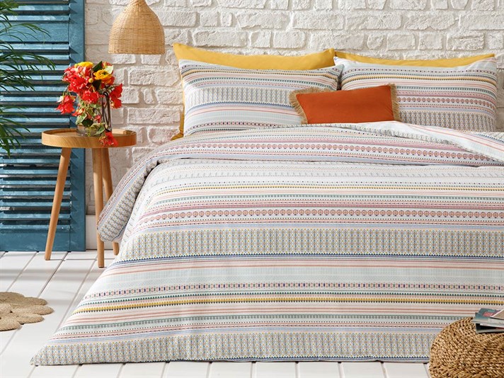 Ethnic Stripe Bumbac Double Set Lenjerie De Pat 200x220 cm mov