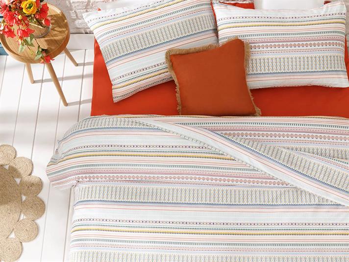 Ethnic Stripe Bumbac Single Set Lenjerie De Pat 160x220 cm mov