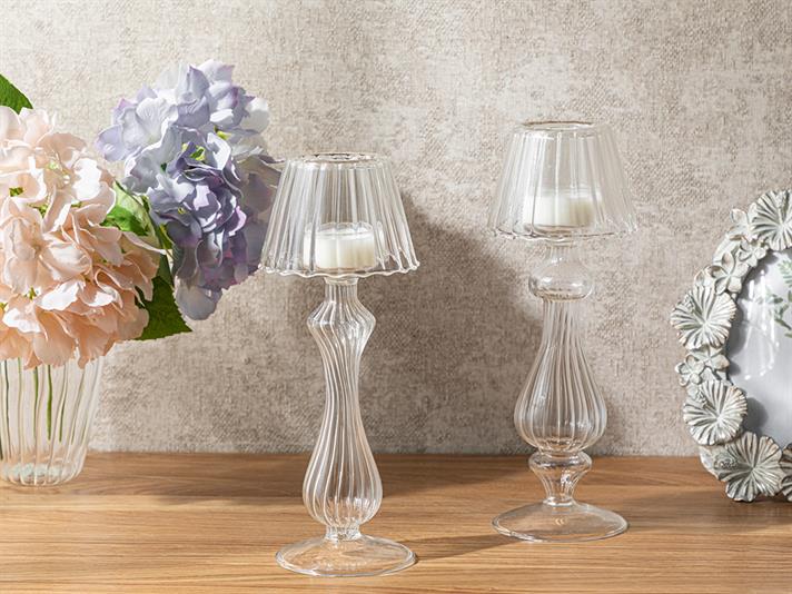 Suport lumânare, Eva, sticlă borosilicată, 9x24 cm, transparent