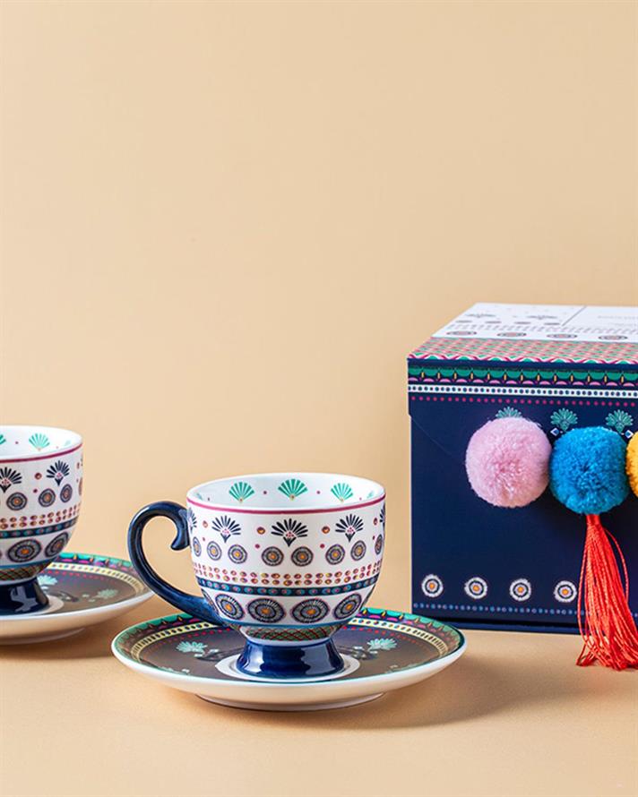 Exotic Artsy Porțelan New Bone China 4 Piese 2 Persoane Set De Cești De Cafea 100 ml Bleumarin