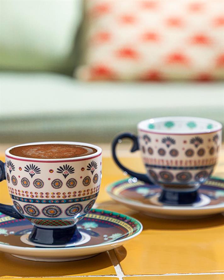 Exotic Artsy Porțelan New Bone China 4 Piese 2 Persoane Set De Cești De Cafea 100 ml Bleumarin