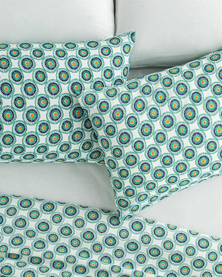 Exotic Circles Față De Pernă Set 2, Ușor De Calcat, 50*70 Cm, Albastru - Muștar - Verde