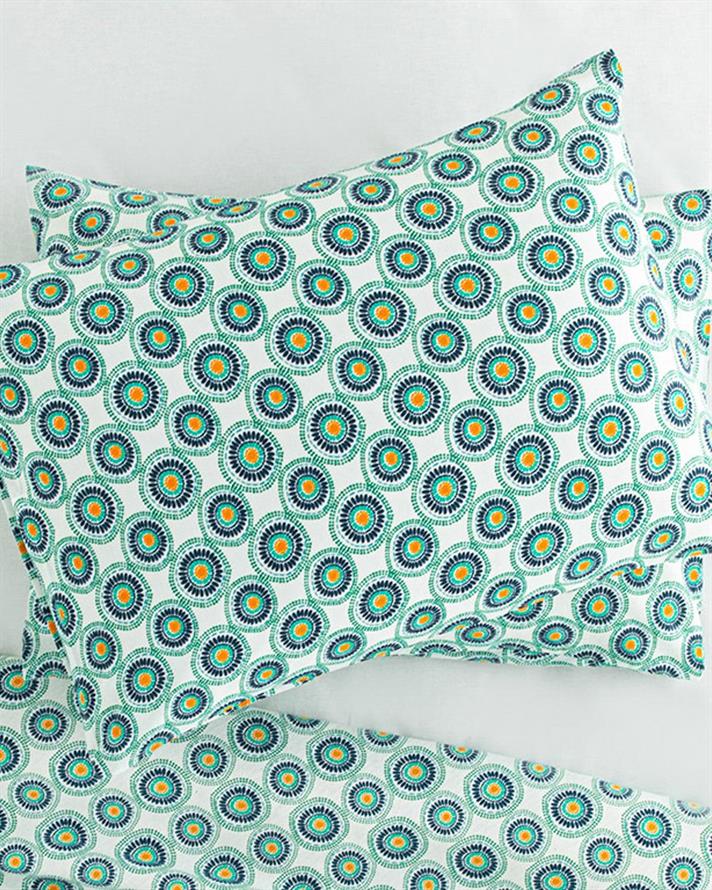 Exotic Circles Față De Pernă Set 2, Ușor De Calcat, 50*70 Cm, Albastru - Muștar - Verde
