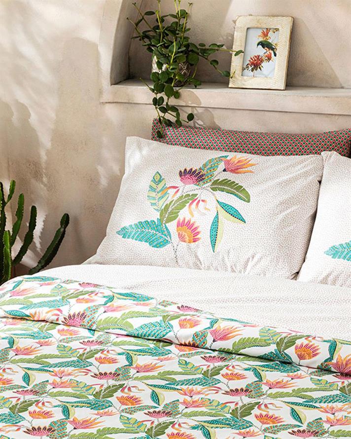 Exotic Flower Set Lenjerie De Pat Dublu, Bumbac, 200*220 Cm, Albastru-Maro