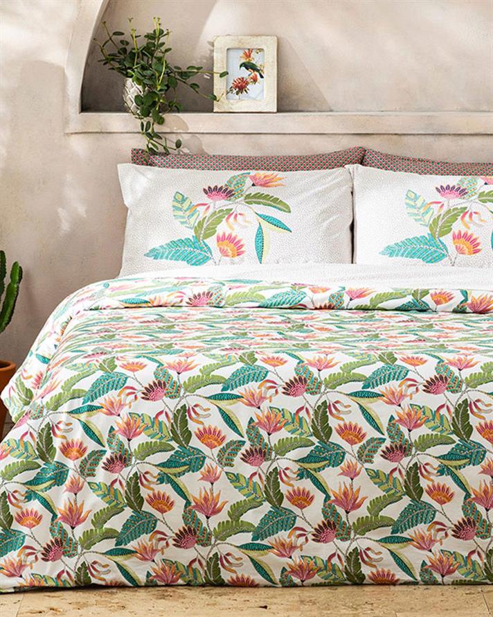 Exotic Flower Set Lenjerie De Pat Dublu, Bumbac, 200*220 Cm, Albastru-Maro