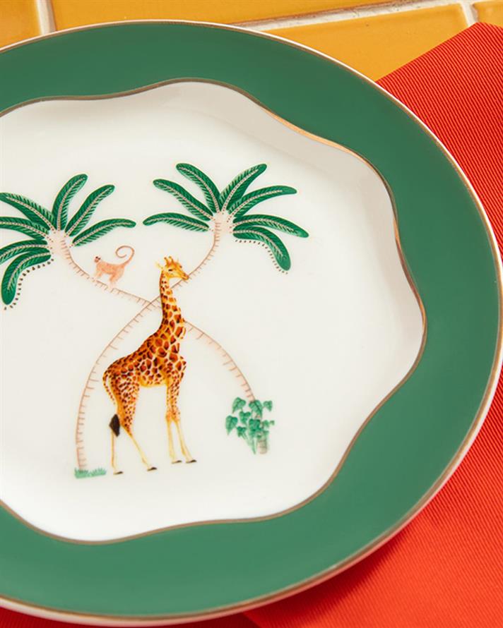 Exotic Giraffe New Bone China Dessert Plate 15 cm Green