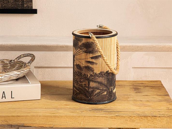 Exotic Palm Bamboo Lantern 12,5x12,5x19,0 cm Natural - Black