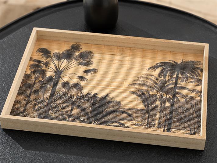 Exotic Palm Bamboo Decorative Tray 40x30x5 cm Natural - Black