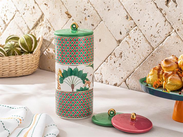 Recipient depozitare cu 3 compartimente suprapuse, Exotic Shine, porțelan, 3x175 ml, multicolor