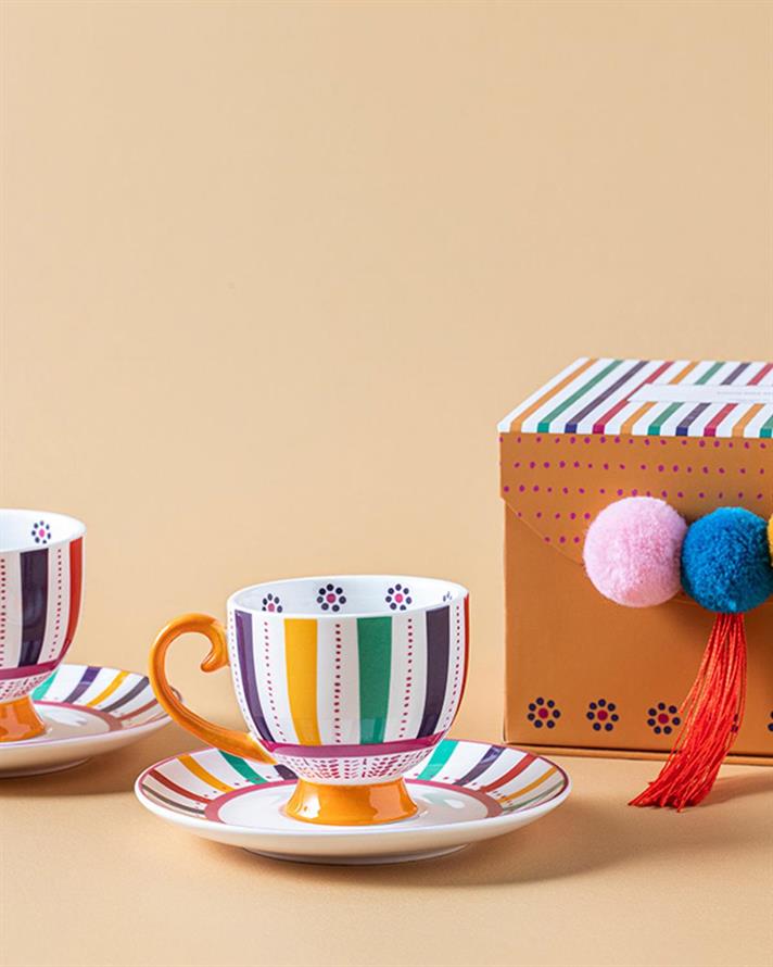 Exotic Strip Porțelan New Bone China 4 Piese 2 Persoane Set De Cești De Cafea 100 ml Colorat