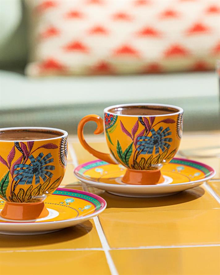 Exotic Wild Porțelan New Bone China 4 Piese 2 Persoane Set De Cești De Cafea 100 ml Galben