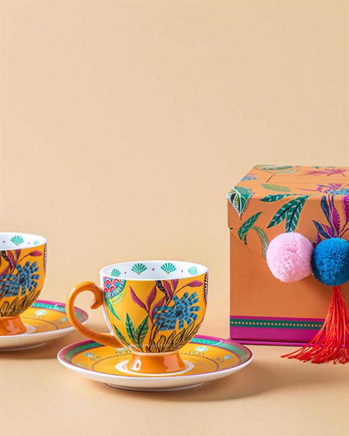 Exotic Wild Porțelan New Bone China 4 Piese 2 Persoane Set De Cești De Cafea 100 ml Galben