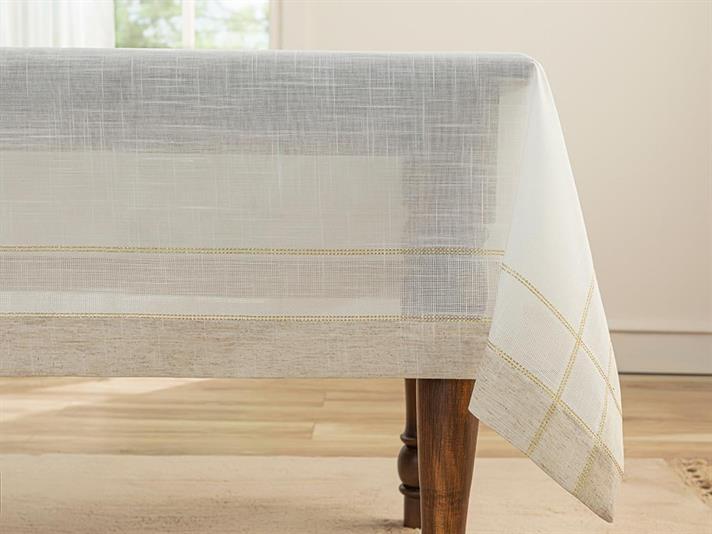 Față de masă, Luxe Linen Look, bumbac, 157x300 cm, alb – auriu