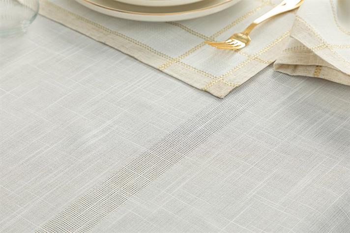 Față de masă, Luxe Linen Look, bumbac, 157x300 cm, alb – auriu