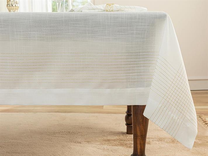 Față de masă, Luxury, poliester, 157x300 cm, alb – auriu