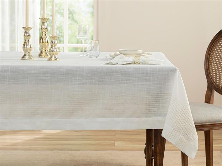 Față de masă, Luxury, poliester, 157x300 cm, alb – auriu