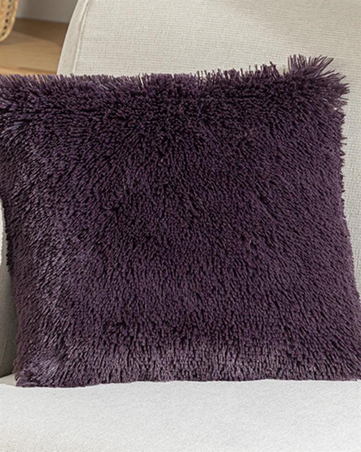 Față de pernă decorativă, Fluffy, blană artificială, 45x45 cm, vișiniu