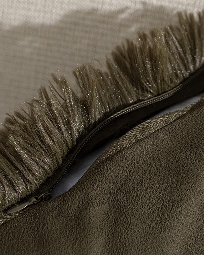 Față de pernă decorativă, Fluffy, blană artificială, 45x45 cm, kaki