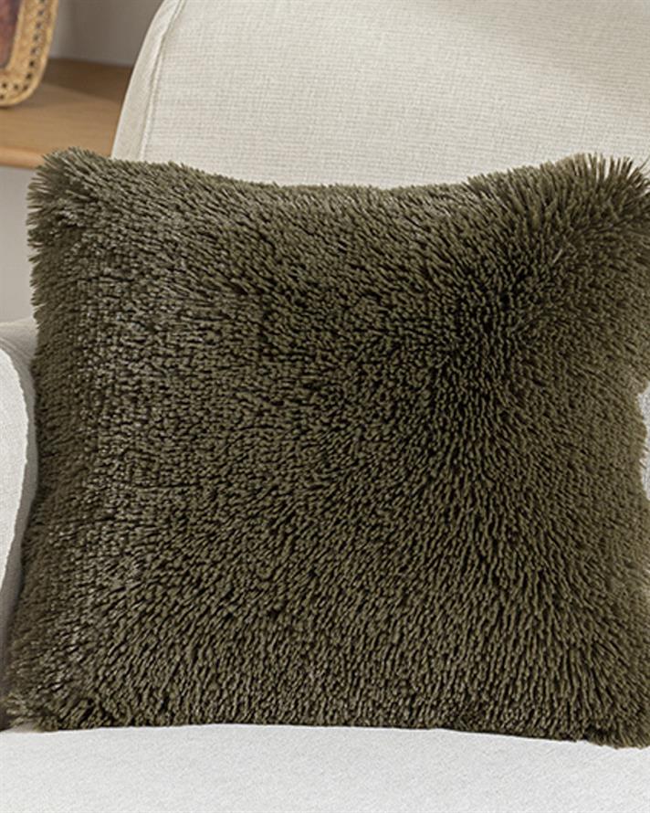 Față de pernă decorativă, Fluffy, blană artificială, 45x45 cm, kaki
