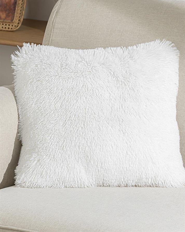 Față de pernă decorativă, Fluffy, blană artificială, 45x45 cm, alb