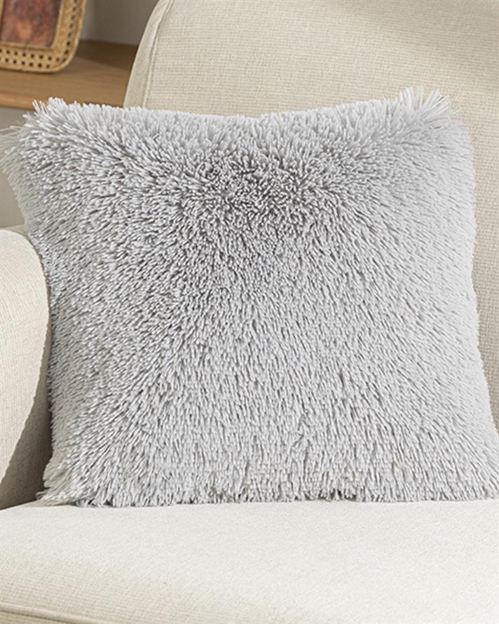 Față de pernă decorativă, Fluffy, blană artificială, 45x45 cm, gri deschis