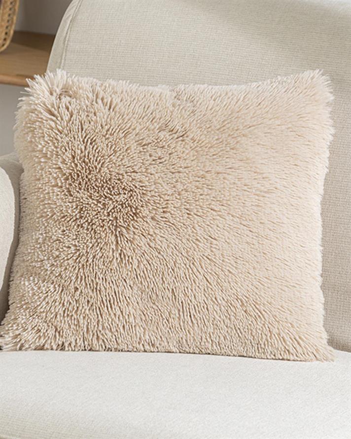 Față de pernă decorativă, Fluffy, blană artificială, 45x45 cm, bej