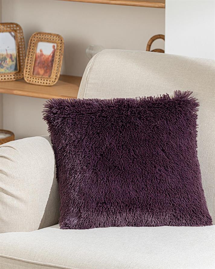 Față de pernă decorativă, Fluffy, blană artificială, 45x45 cm, vișiniu