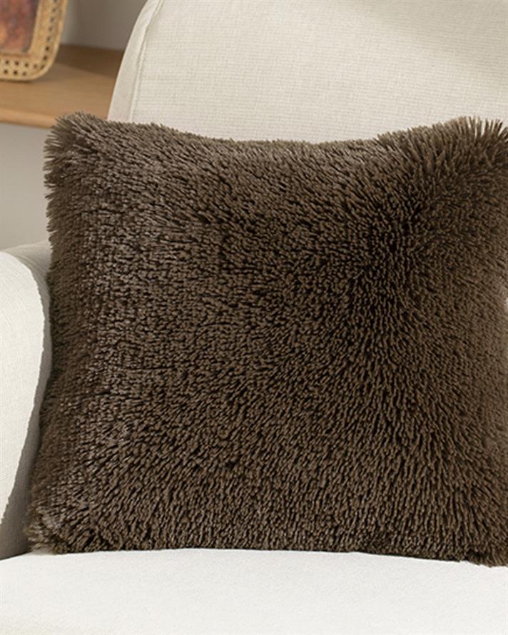 Față de pernă decorativă, Fluffy, blană artificială, 45x45 cm, maro