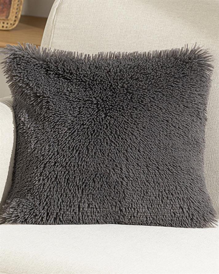 Față de pernă decorativă, Fluffy, blană artificială, 45x45 cm, antracit