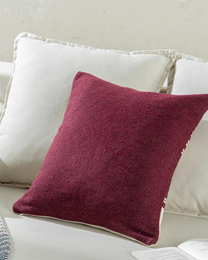 Față de pernă decorativă, Moneta, bumbac reciclat, 45x45 cm, bordo