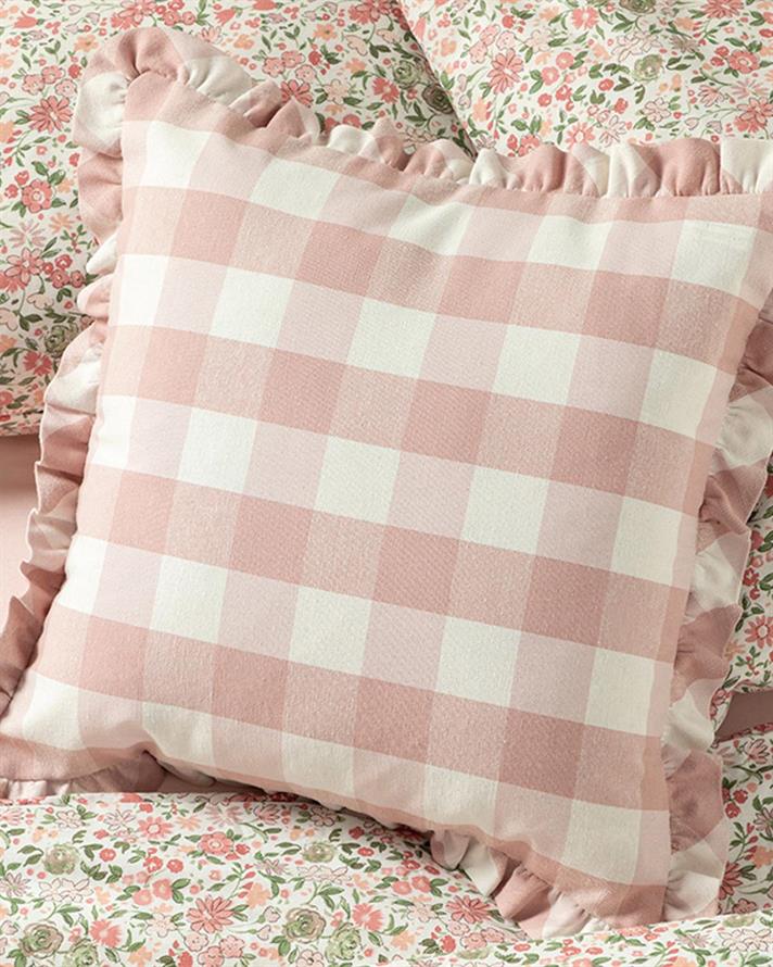 Față de pernă decorativă, Plaid, bumbac-poliester, 45x45 cm, roz